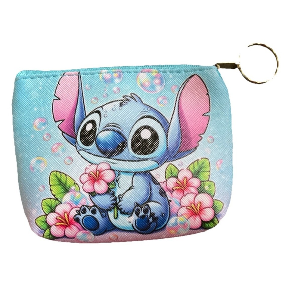 Lilo & Stitch Plumeria Coin Purse Wallet Keychain NEW